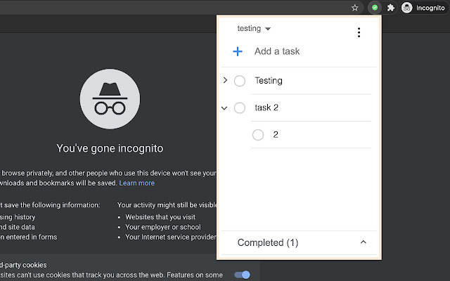 Google tasks popup  from Chrome web store to be run with OffiDocs Chromium online