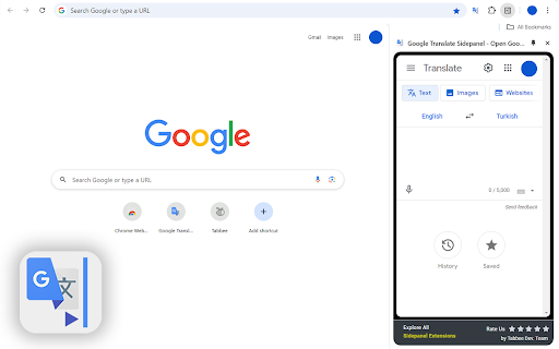 Google Translate Sidepanel Tabbee  from Chrome web store to be run with OffiDocs Chromium online