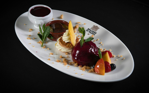 Gourmet Dessert Platter with Berry Sorbet and Fresh Fruits  from Chrome web store to be run with OffiDocs Chromium online