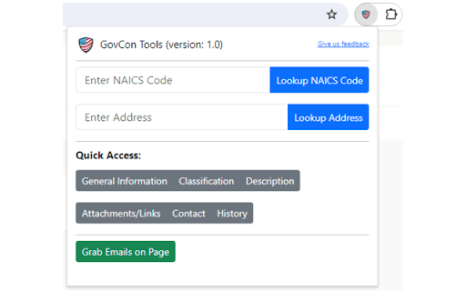 GovCon Tools  from Chrome web store to be run with OffiDocs Chromium online