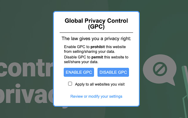 GPC Privacy Choice  from Chrome web store to be run with OffiDocs Chromium online