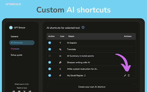 GPT Breeze ChatGPT AI shortcuts in your current tab  from Chrome web store to be run with OffiDocs Chromium online
