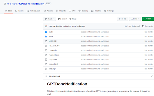 GPTDoneNotification  from Chrome web store to be run with OffiDocs Chromium online