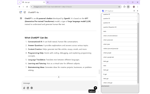 GPT Explorer  from Chrome web store to be run with OffiDocs Chromium online