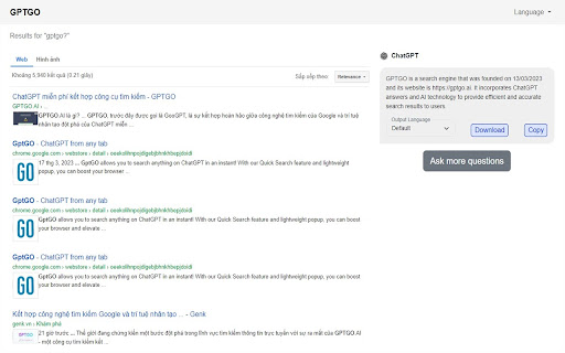 GPTGO.AI Search  ChatGPT  from Chrome web store to be run with OffiDocs Chromium online