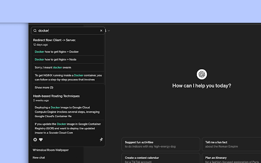 GPT Search: Chat History  from Chrome web store to be run with OffiDocs Chromium online