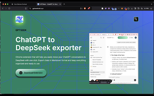 GPTSeek ChatGPT to DeepSeek Exporter  from Chrome web store to be run with OffiDocs Chromium online