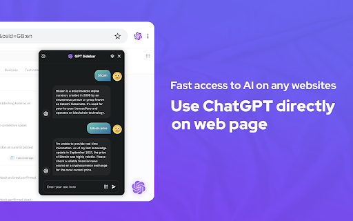 GPT Sidebar Search with ChatGPT  from Chrome web store to be run with OffiDocs Chromium online