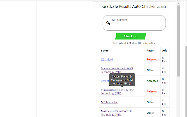 Gradcafe Auto Checker  from Chrome web store to be run with OffiDocs Chromium online