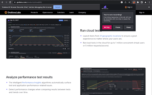 Grafana k6 Browser Recorder  from Chrome web store to be run with OffiDocs Chromium online