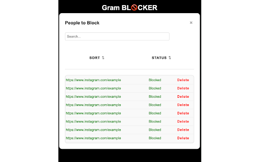Gram Blocker Mass Block Instagram Accounts  from Chrome web store to be run with OffiDocs Chromium online