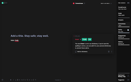 Grammarlyier An Unofficial Grammarly Tool  Dark Mode  from Chrome web store to be run with OffiDocs Chromium online
