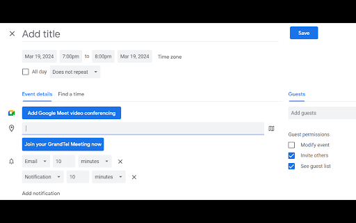 GrandTel Meetings  from Chrome web store to be run with OffiDocs Chromium online