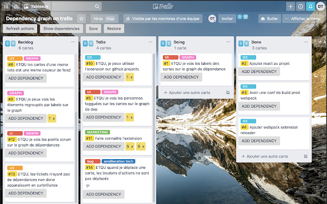 Graph dependency for Trello, Github and Asana  from Chrome web store to be run with OffiDocs Chromium online