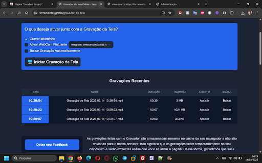 Gravador de Tela  from Chrome web store to be run with OffiDocs Chromium online