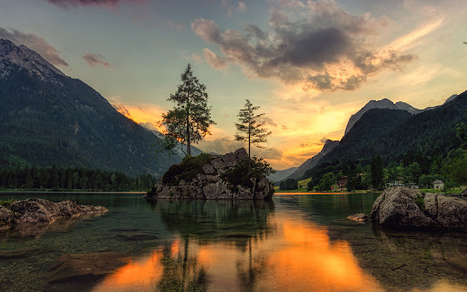 Green trees near lake with cloudy sky during daytime  from Chrome web store to be run with OffiDocs Chromium online