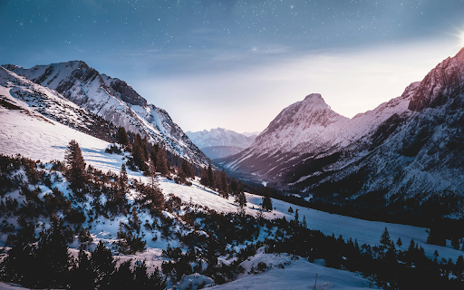 Green Trees on a Snow Covered Mountain Under Night Sky  from Chrome web store to be run with OffiDocs Chromium online