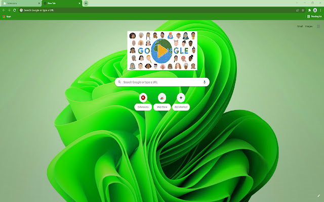 OffiDocs Chromium çevrimiçi ile çalıştırılacak Chrome web mağazasından Yeşil Windows 11 Yeni Sekme