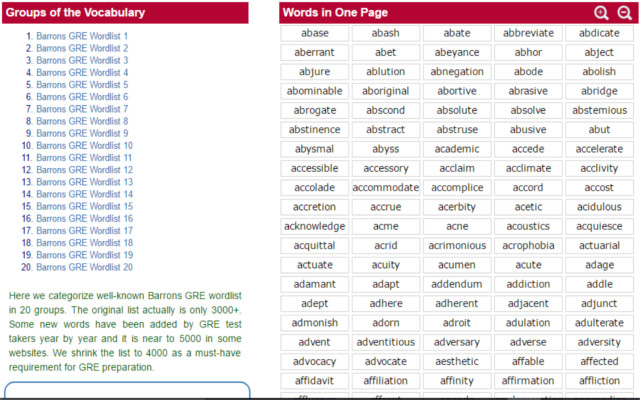 GRE Vocabulary Hub  from Chrome web store to be run with OffiDocs Chromium online