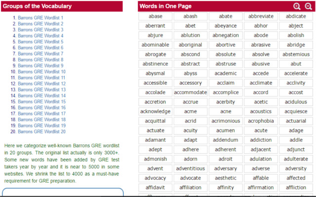 GRE Vocabulary Hub من متجر Chrome الإلكتروني ليتم تشغيله مع OffiDocs Chromium عبر الإنترنت