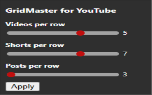 GridMaster for YouTube  from Chrome web store to be run with OffiDocs Chromium online
