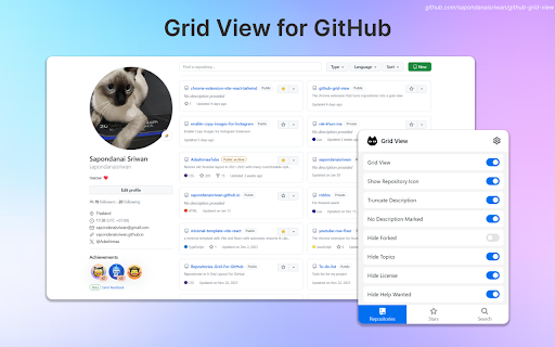 Grid View for GitHub  from Chrome web store to be run with OffiDocs Chromium online