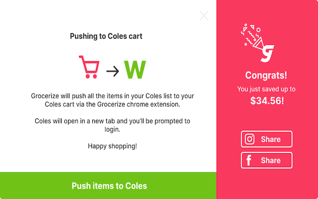 Grocerize Push to Cart  from Chrome web store to be run with OffiDocs Chromium online