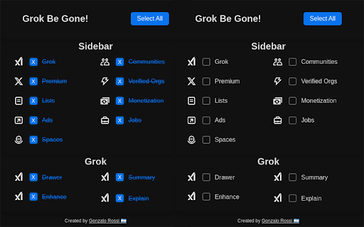 Grok Be Gone!  from Chrome web store to be run with OffiDocs Chromium online