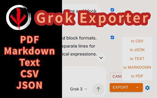 Grok Exporter Grok to PDF, MD, and more  from Chrome web store to be run with OffiDocs Chromium online