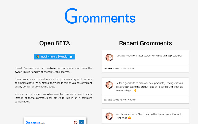 Gromments  from Chrome web store to be run with OffiDocs Chromium online