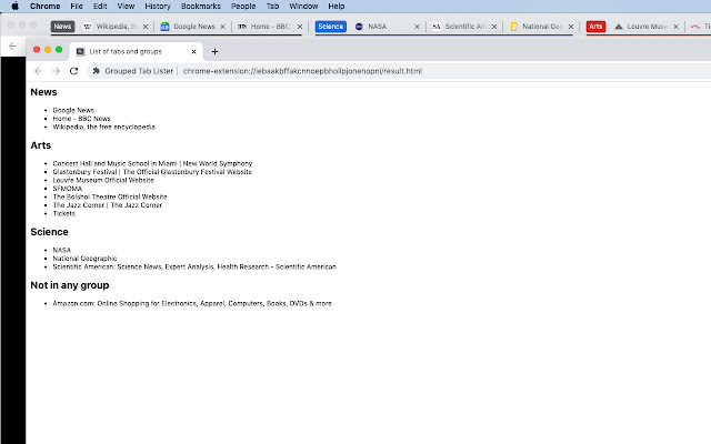 Grouped Tab Lister  from Chrome web store to be run with OffiDocs Chromium online