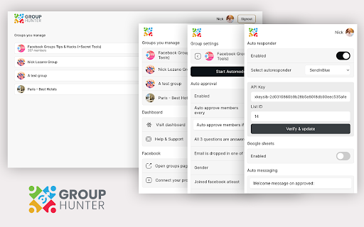 Group Hunter  from Chrome web store to be run with OffiDocs Chromium online