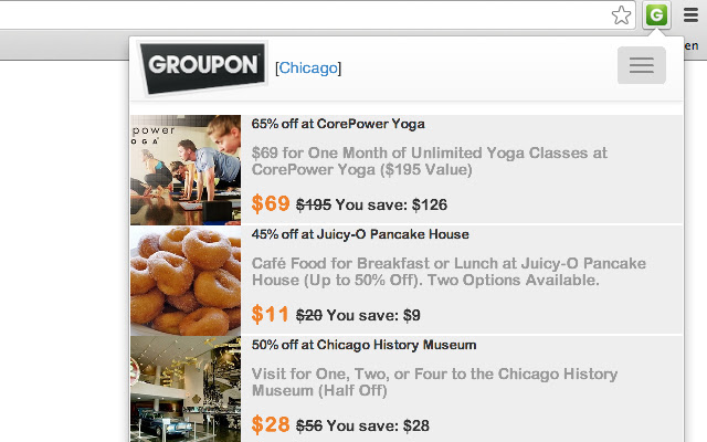 Groupon Deals  from Chrome web store to be run with OffiDocs Chromium online