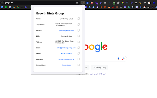 Growth Ninja Group Contact  Information Card  from Chrome web store to be run with OffiDocs Chromium online