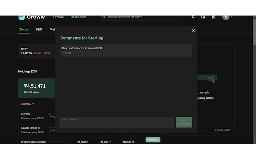 Groww Smart Analyzer  from Chrome web store to be run with OffiDocs Chromium online