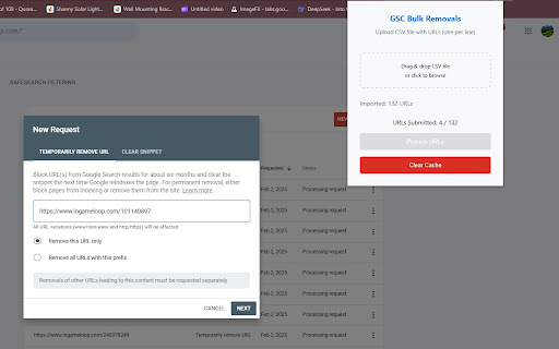 GSC Bulk URL Removal  from Chrome web store to be run with OffiDocs Chromium online