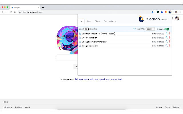 GSearch Tracker  from Chrome web store to be run with OffiDocs Chromium online