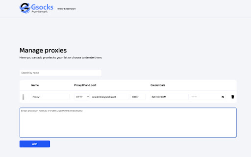 Gsocks Proxy Extension  from Chrome web store to be run with OffiDocs Chromium online