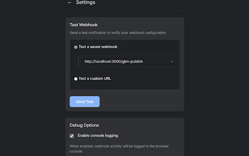 GTM Publish Webhook  from Chrome web store to be run with OffiDocs Chromium online