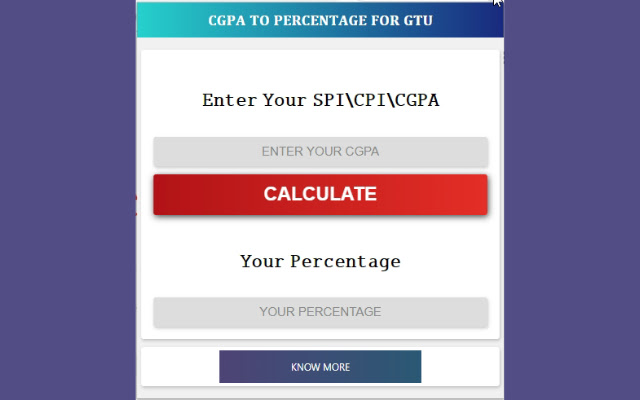 GTU CGPA to PERCENTAGE Calculator  from Chrome web store to be run with OffiDocs Chromium online