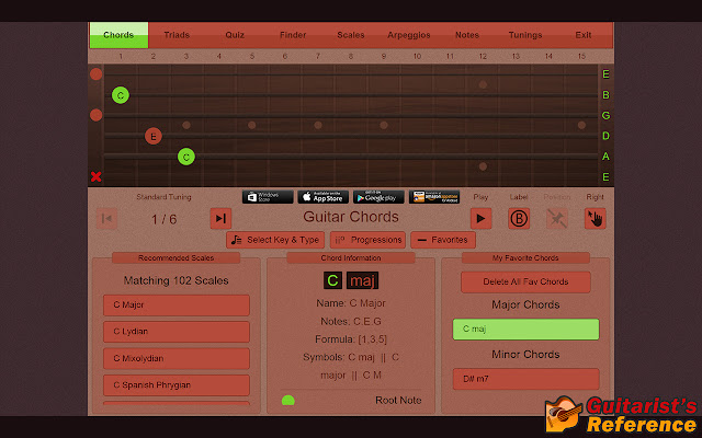 Guitarists Reference  from Chrome web store to be run with OffiDocs Chromium online