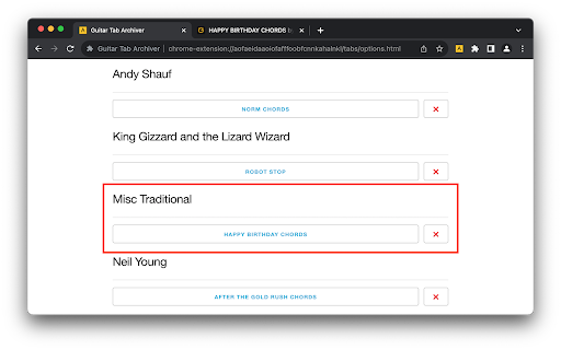 Guitar Tab Archiver  from Chrome web store to be run with OffiDocs Chromium online