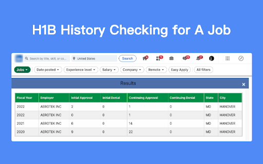 H1B Sponsor Checker, Job Search LinkedRadar  from Chrome web store to be run with OffiDocs Chromium online