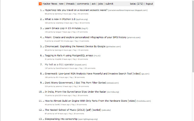 Hacked News  from Chrome web store to be run with OffiDocs Chromium online