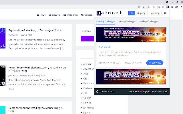 HackerEarth Challenges  from Chrome web store to be run with OffiDocs Chromium online