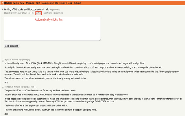 Hacker News hide visited comments  from Chrome web store to be run with OffiDocs Chromium online