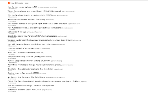 Hacker News Lite  from Chrome web store to be run with OffiDocs Chromium online