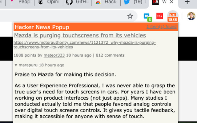 Hacker News Popup  from Chrome web store to be run with OffiDocs Chromium online
