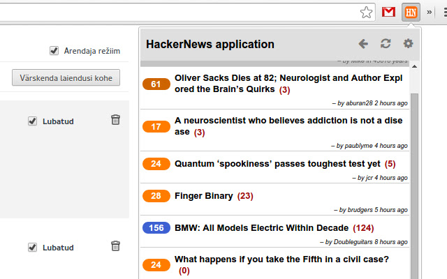 HackerNews reader  from Chrome web store to be run with OffiDocs Chromium online