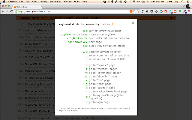Hacker News Shortcut  from Chrome web store to be run with OffiDocs Chromium online